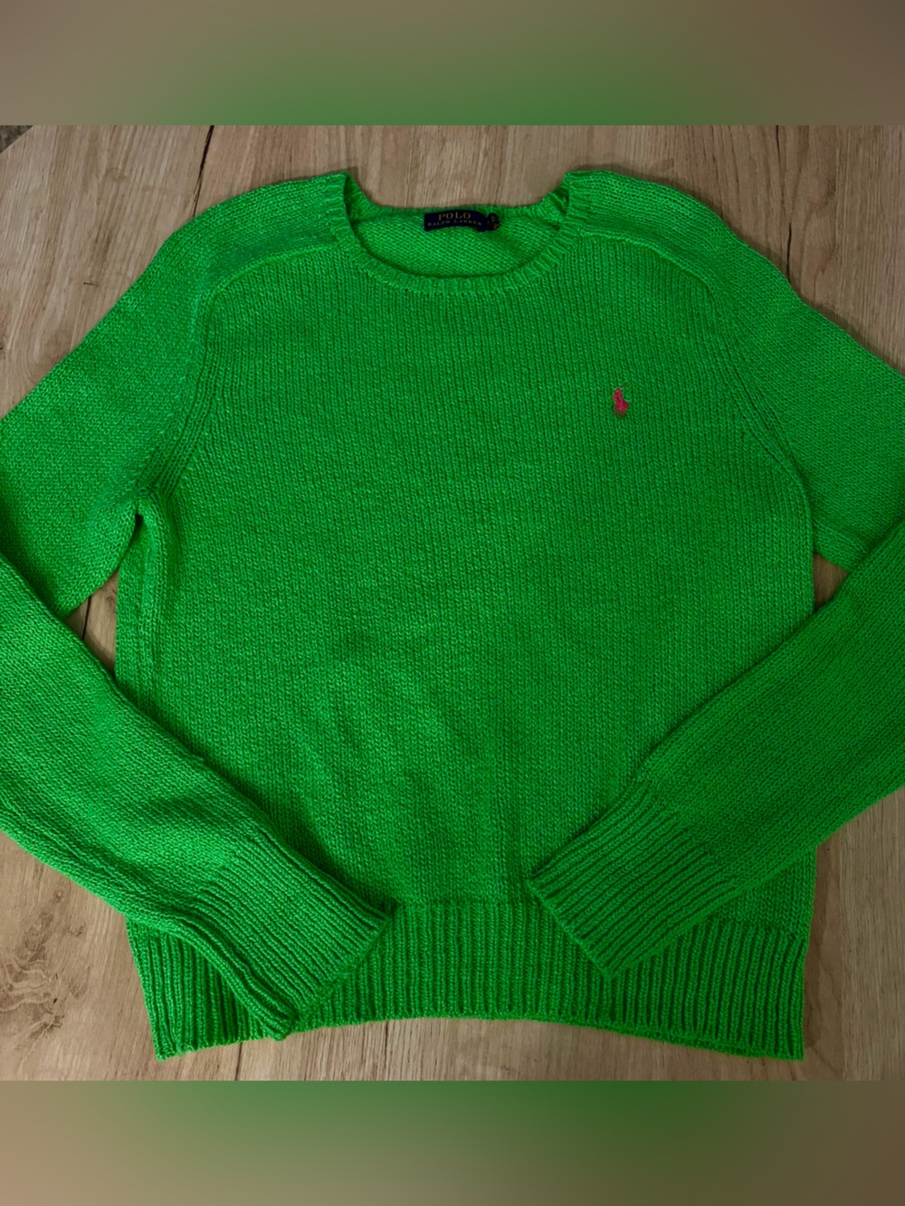POLO RALPH LAUREN BRIGHT GREEN COTTON CREWNECK PONY SWEATER WOMENS LARGE